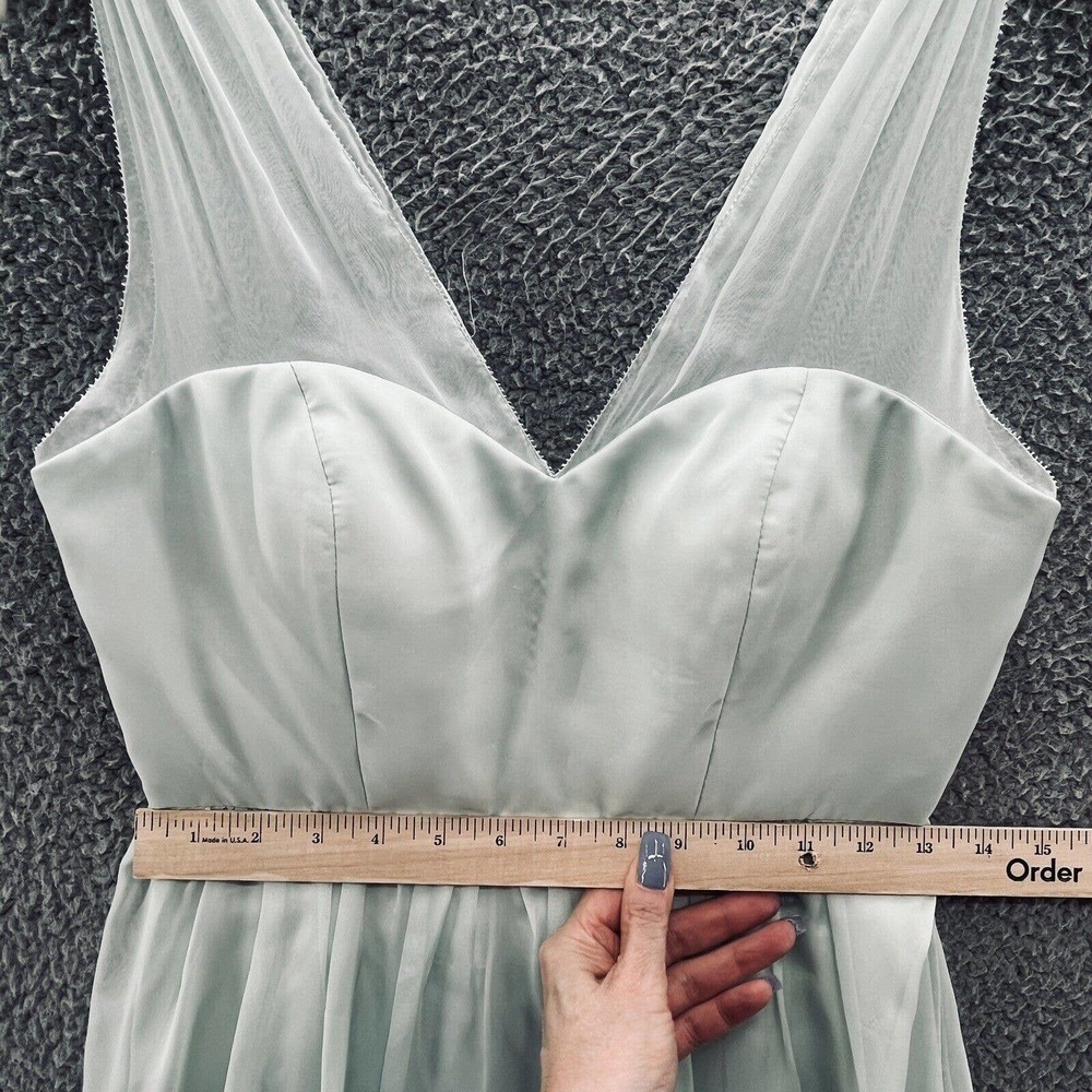 Quillaree Dress Pale Green Chiffon Wedding Special Event Layered Mini - Picture 8 of 15